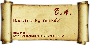 Bacsinszky Anikó névjegykártya
