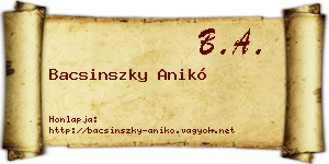 Bacsinszky Anikó névjegykártya